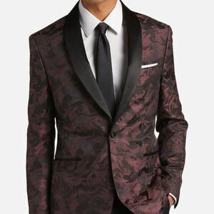 Egara Men's‎ Slim Fit Dinner Party Jacket Formal Maroon Floral